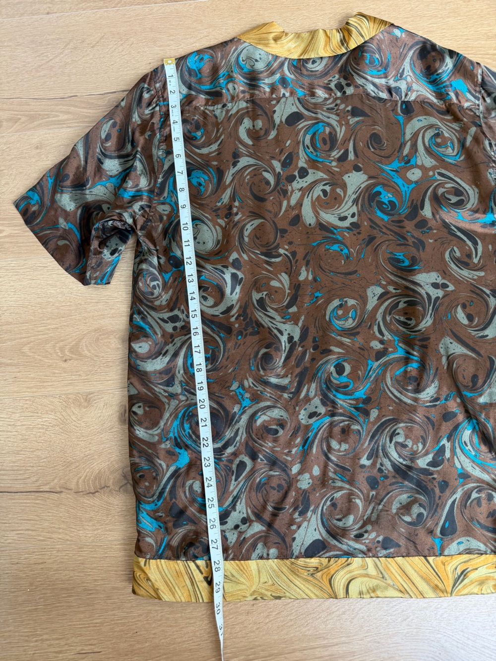 Dries Van Noten Brown & Teal Swirl Short Sleeve Button-Down - Picture 8 of 8